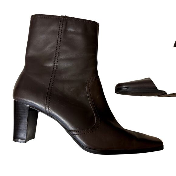 VTG EUC Women's Chocolate Brown Leather Square Toe Boots Size 8.5200 - Picture 2 of 6